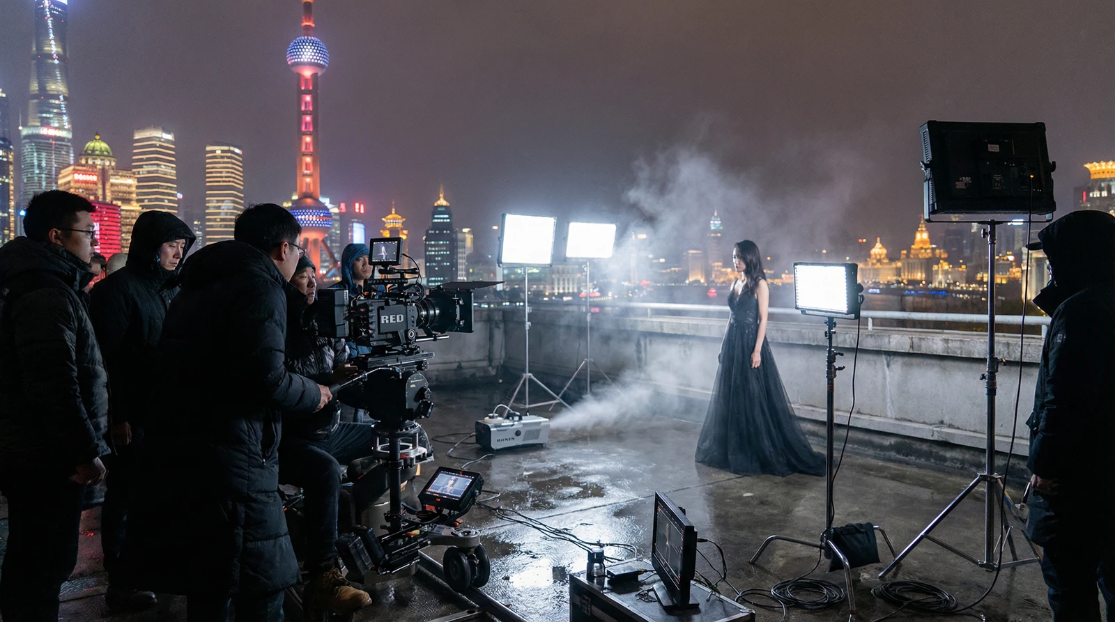 麻豆视频上海外滩夜景拍摄现场实况